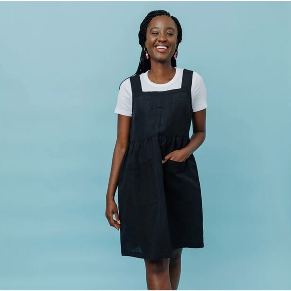 MATA TRADERS Billie Jumper Dress Linen Black Sz L NWT $138 {3R3}